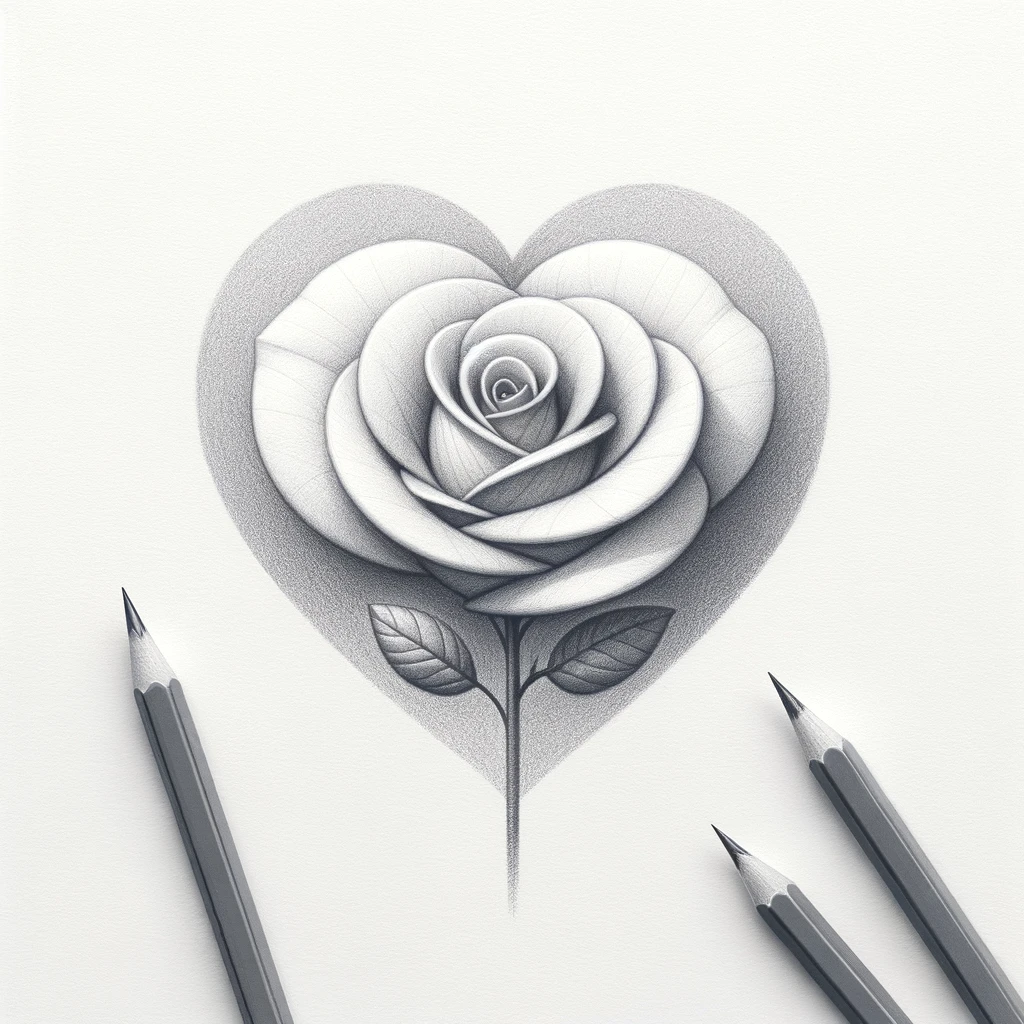 Heart rose pencil drawing